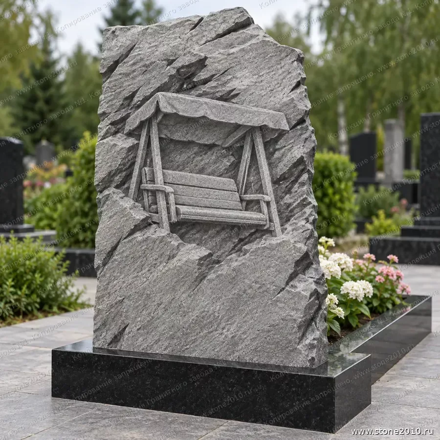 СК-095 Памятник ребёнку с качелями — скала «Садовые качели» — вид сзади, барельеф на скале