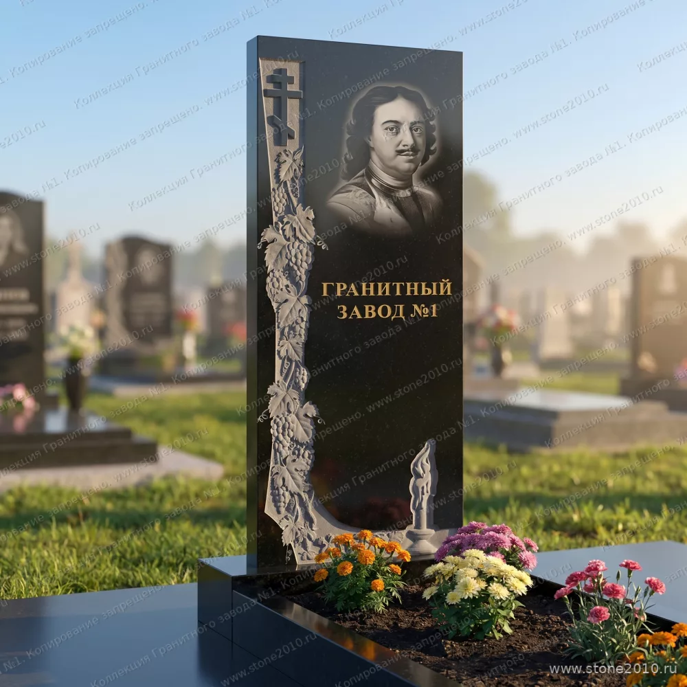 3215 Памятник резной с крестом и цветами