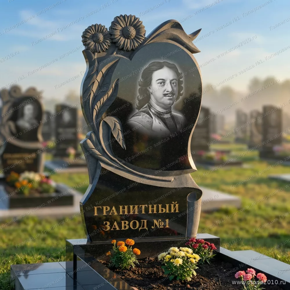3071 Мемориальное надгробие сердце с цветами