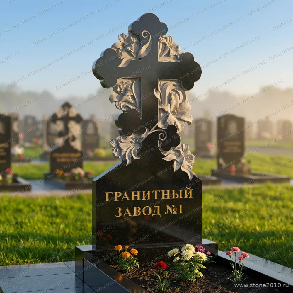 3036 Христианский памятник крест с цветами
