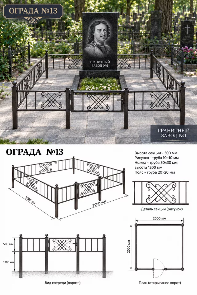 Ограда металлическая №13, 2×2 м