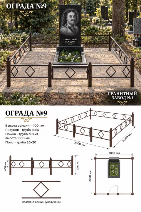 Ограда металлическая №9, 2&times;2 м