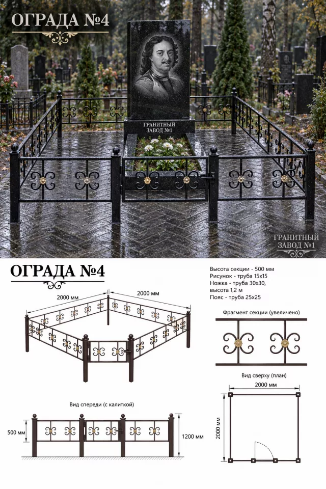 Ограда металлическая №4, 2×2 м