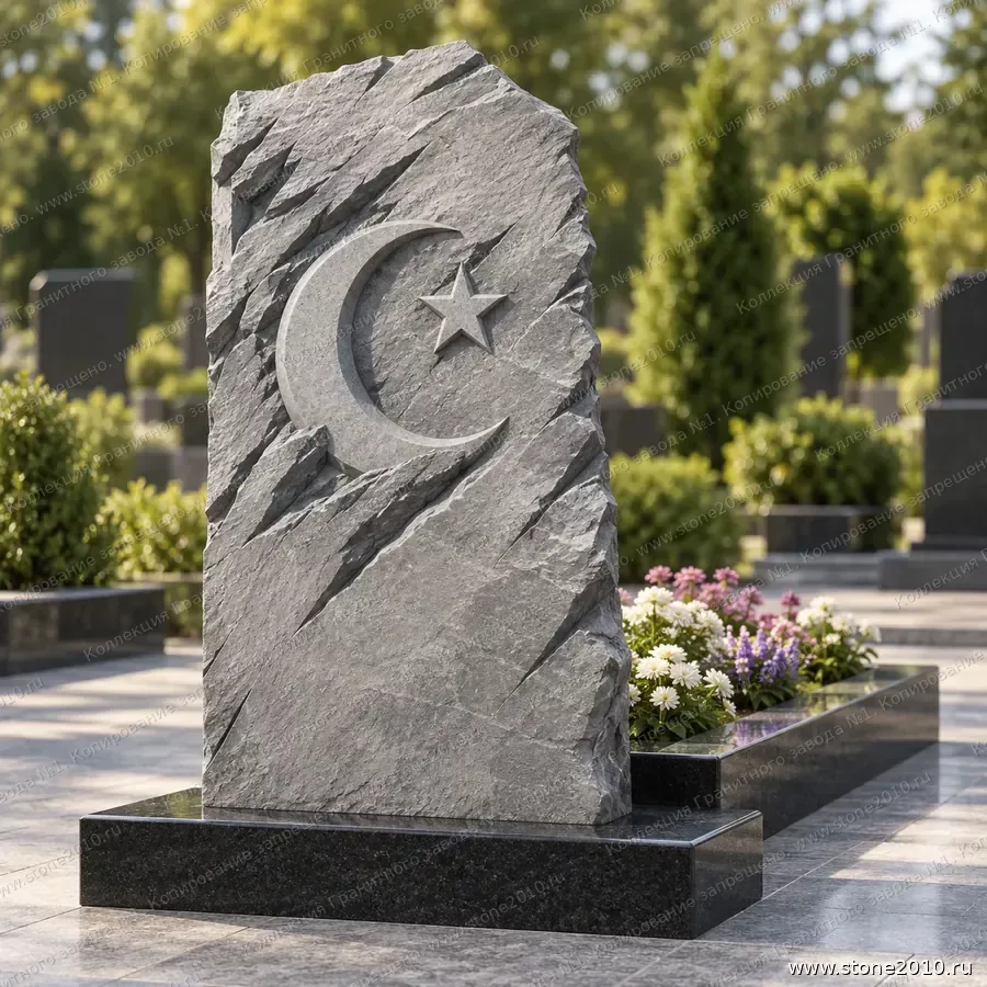 СК-036 Мусульманский памятник с полумесяцем и звездой — скала «Полумесяц со звездой» — вид сзади, барельеф на скале