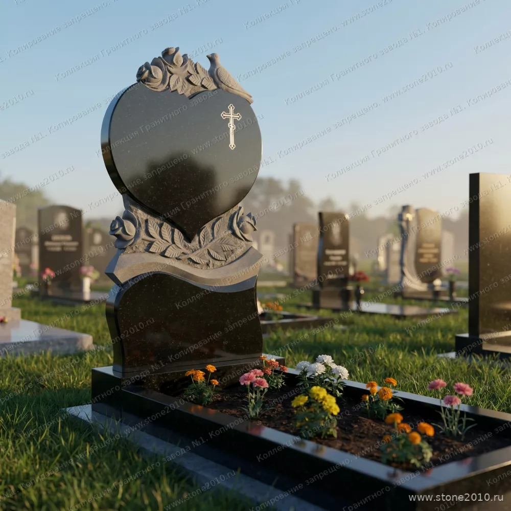 3263 Памятник сердце с голубем и розами