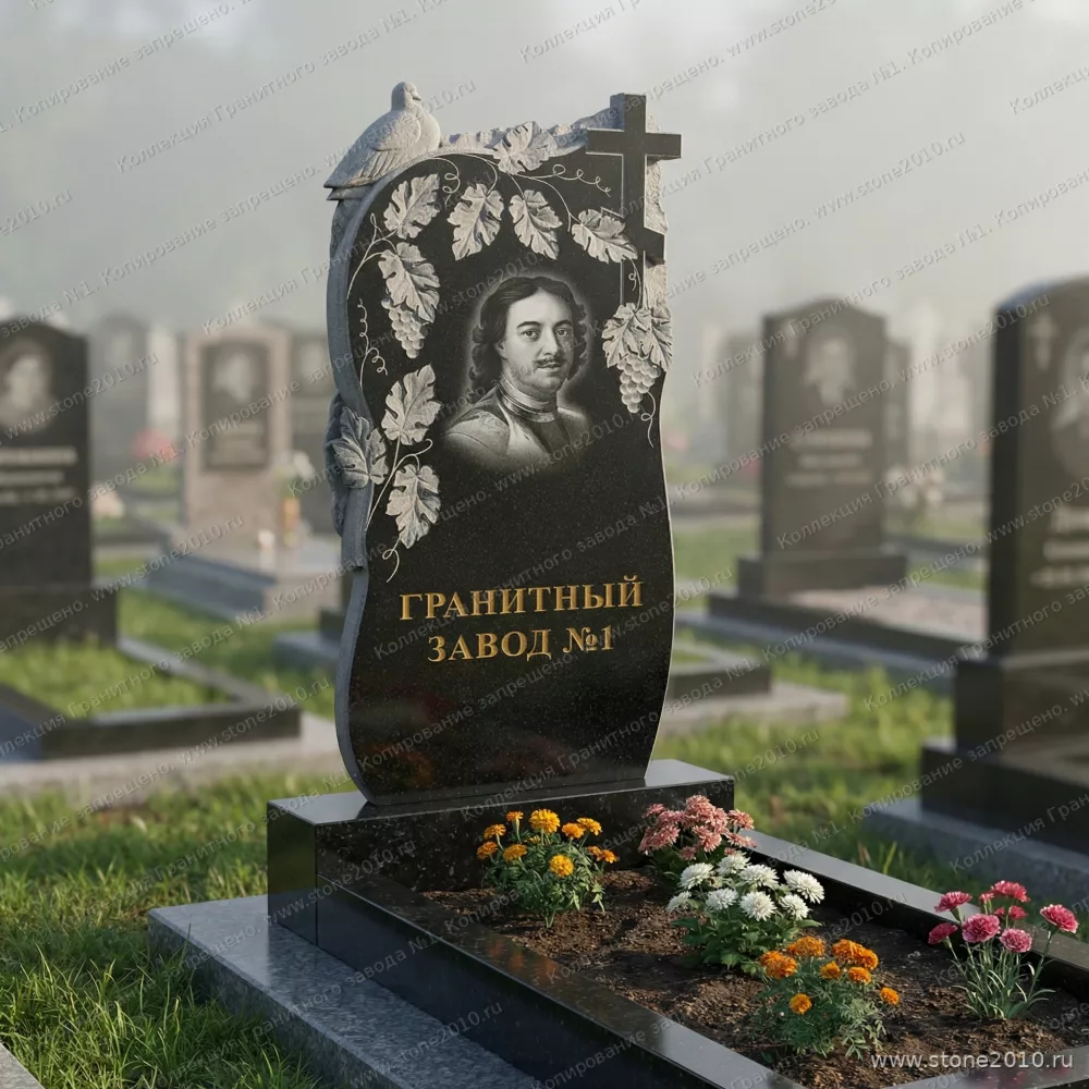3005 Ритуальный памятник с цветами и птицей