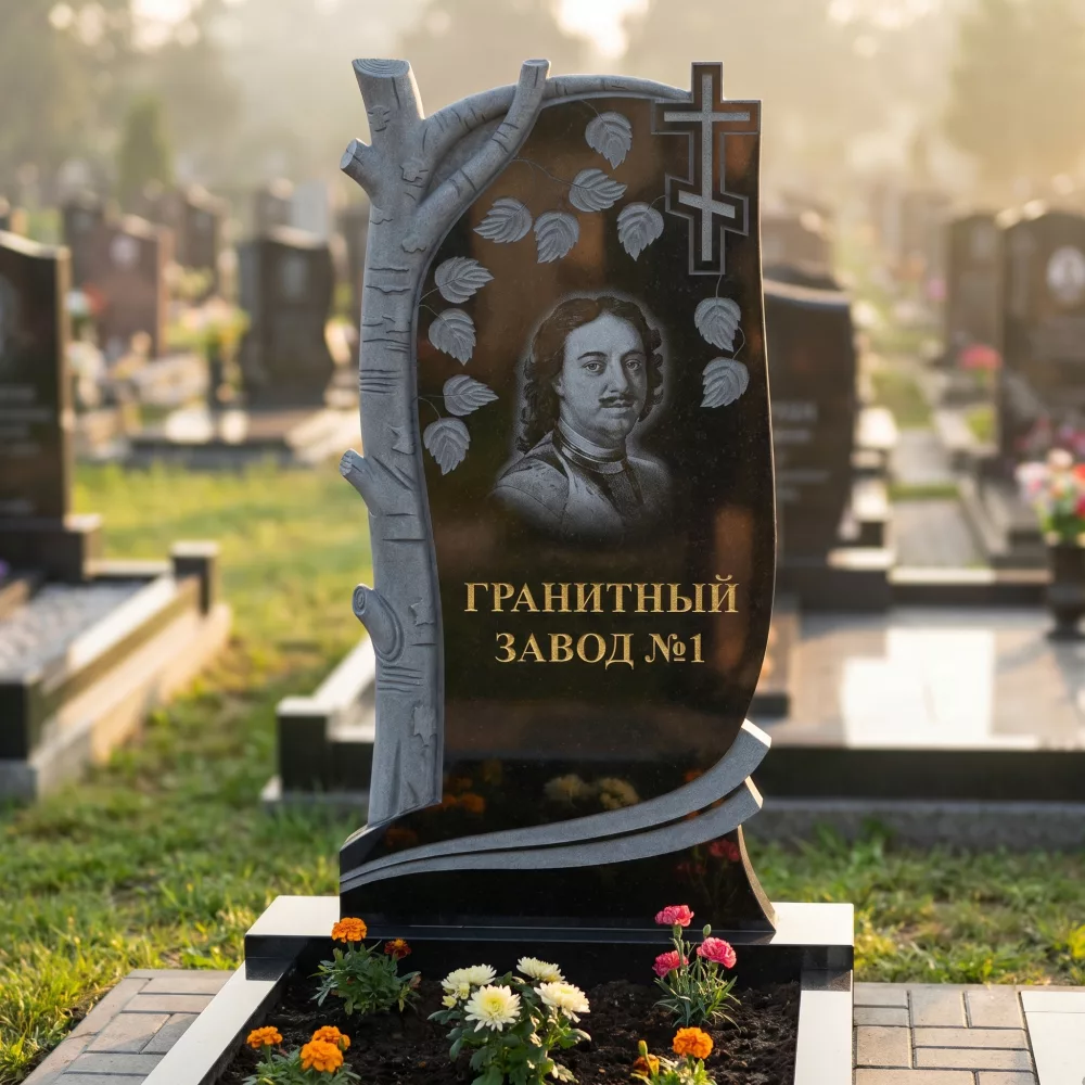 3279 Мемориально надгробие с деревом и крестом