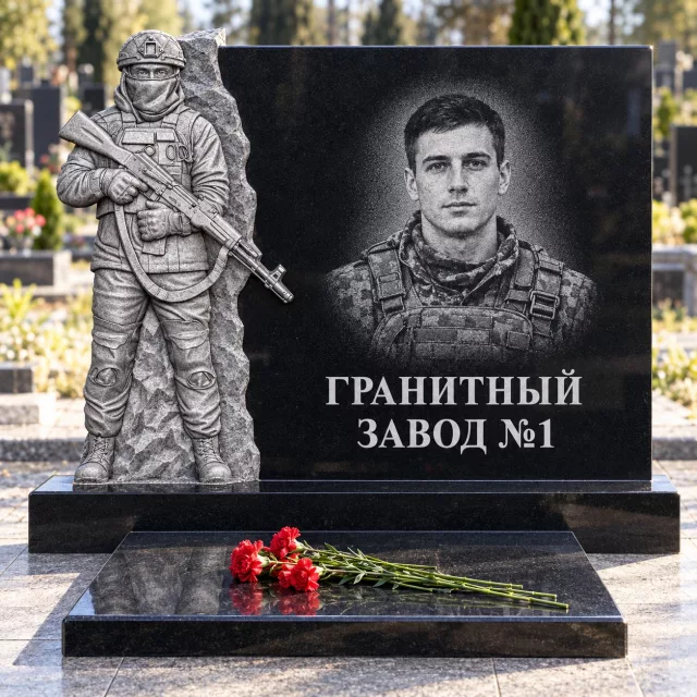 3296 Памятник солдату с автоматом у скалы