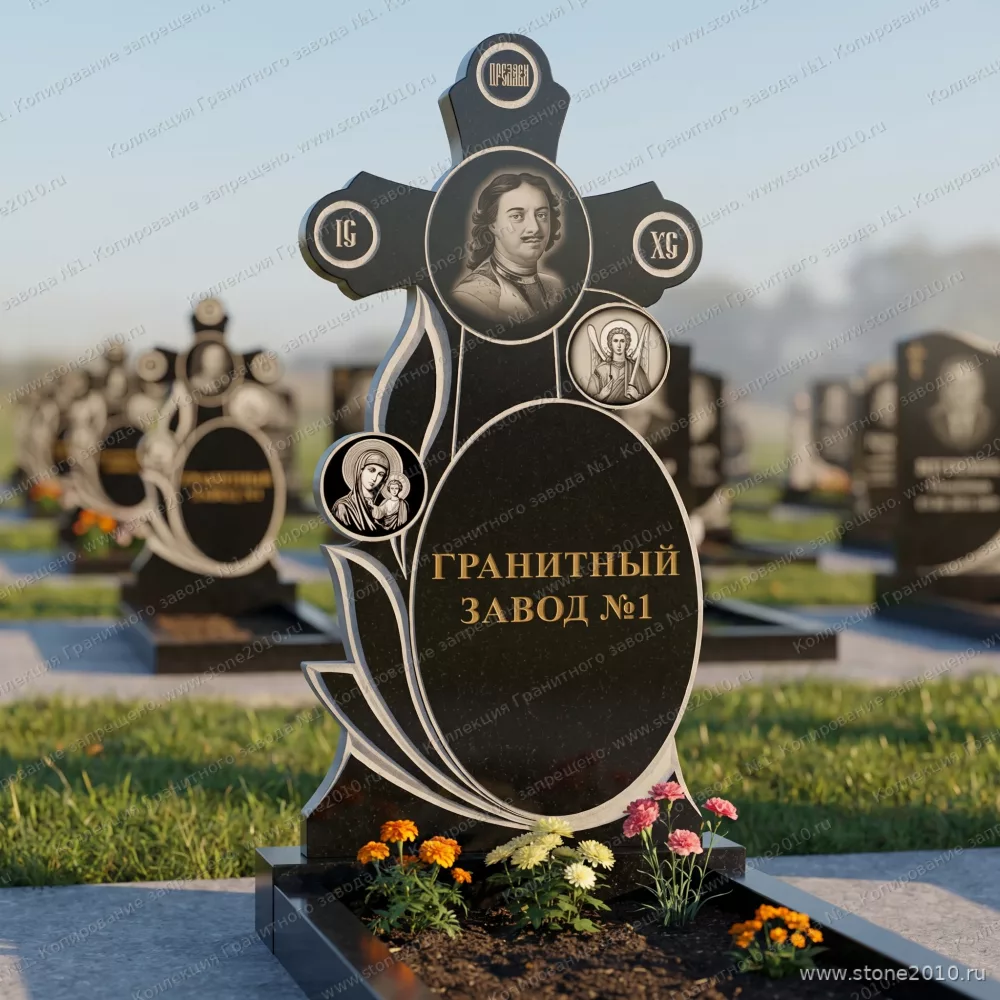 3111 Памятник резной крест с листьями