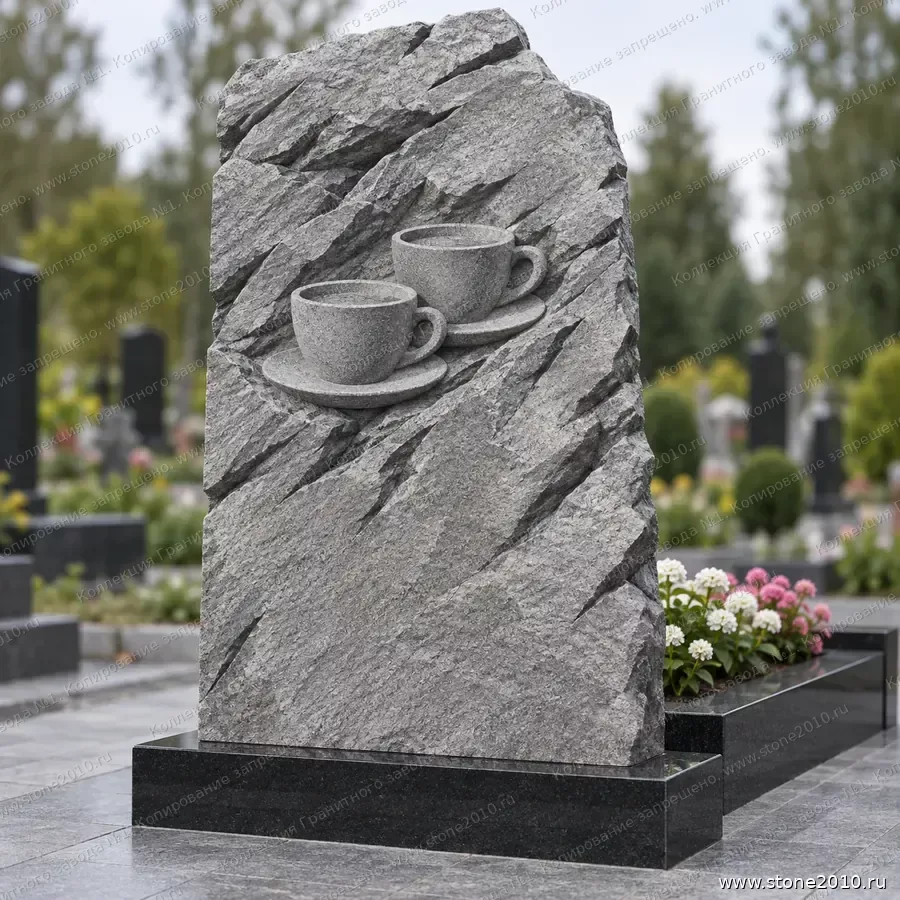 СК-083 Памятник на двоих — скала «Две чашки кофе» — вид сзади, барельеф на скале