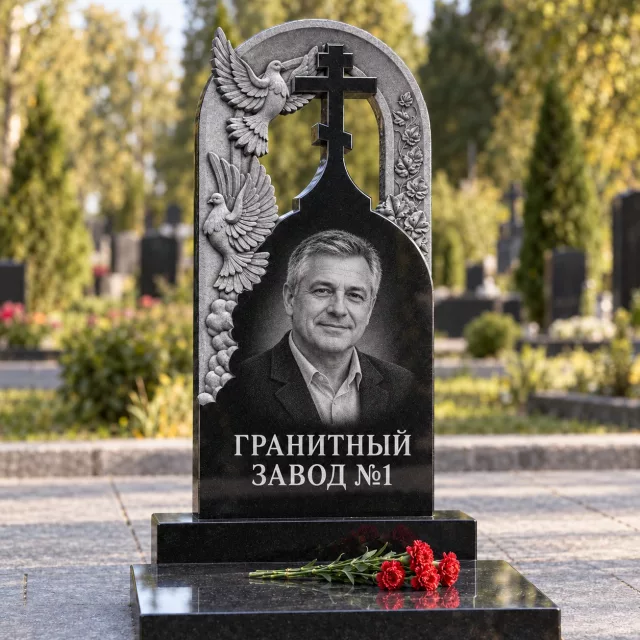 3297 Памятник с крестом и голубями в арке