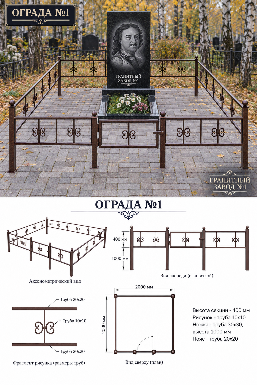 Ограда металлическая №1, 2×2 м