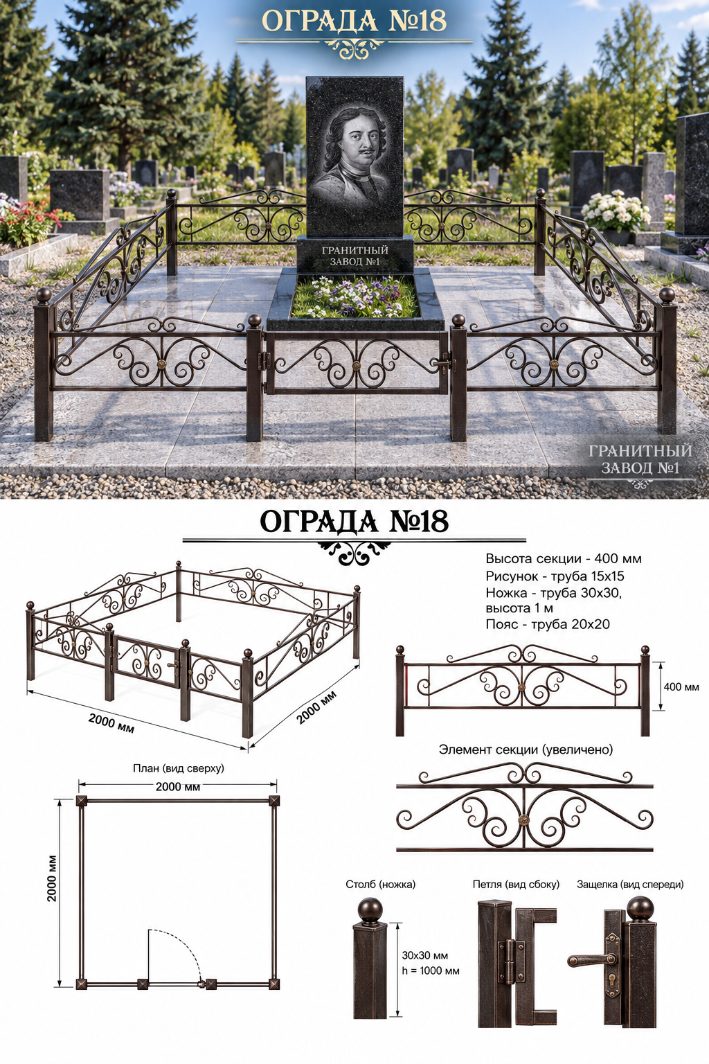 Ограда металлическая №18, 2×2 м