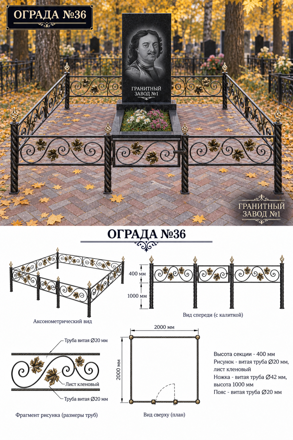 Ограда металлическая №36, 2×2 м