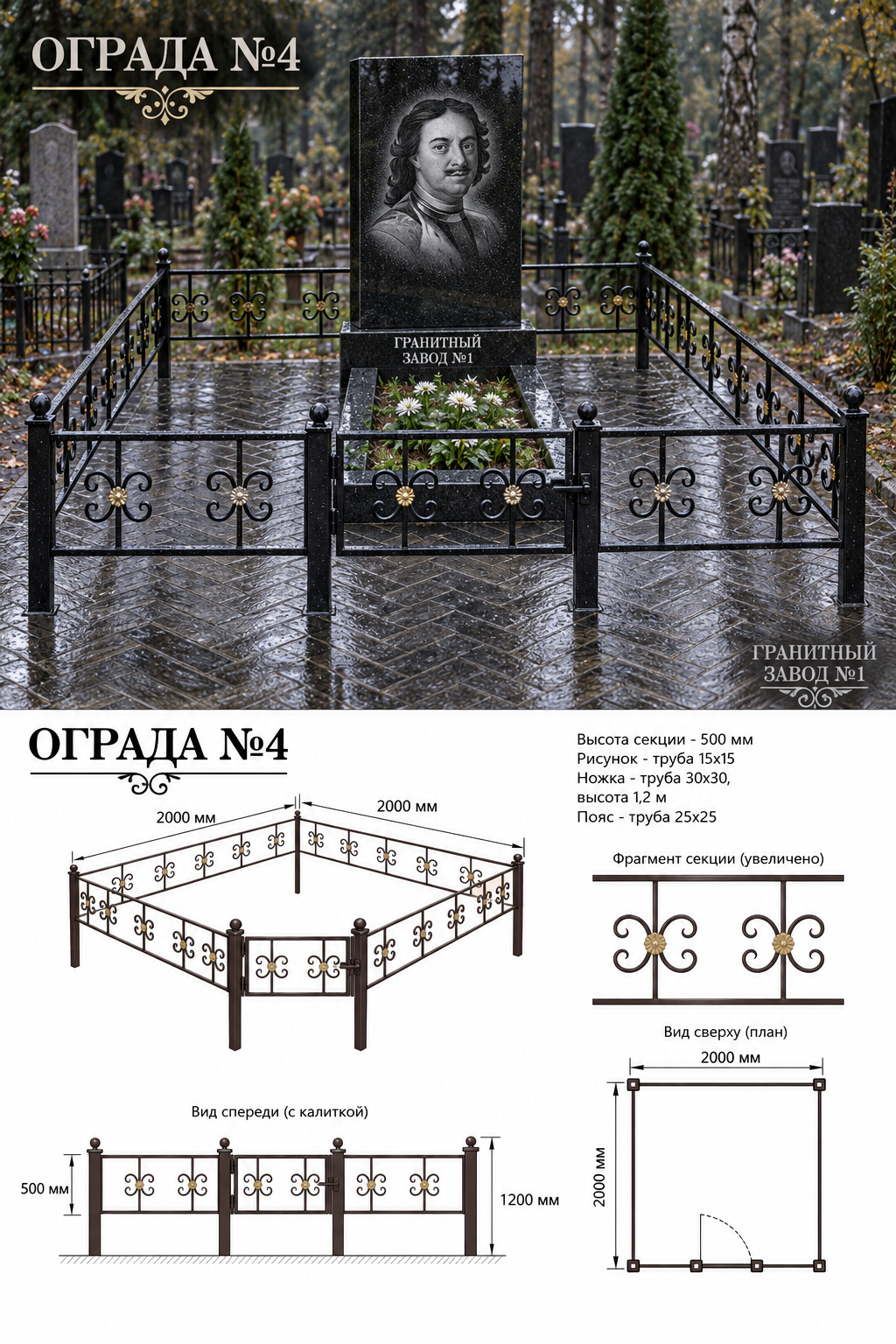 Ограда металлическая №4, 2×2 м