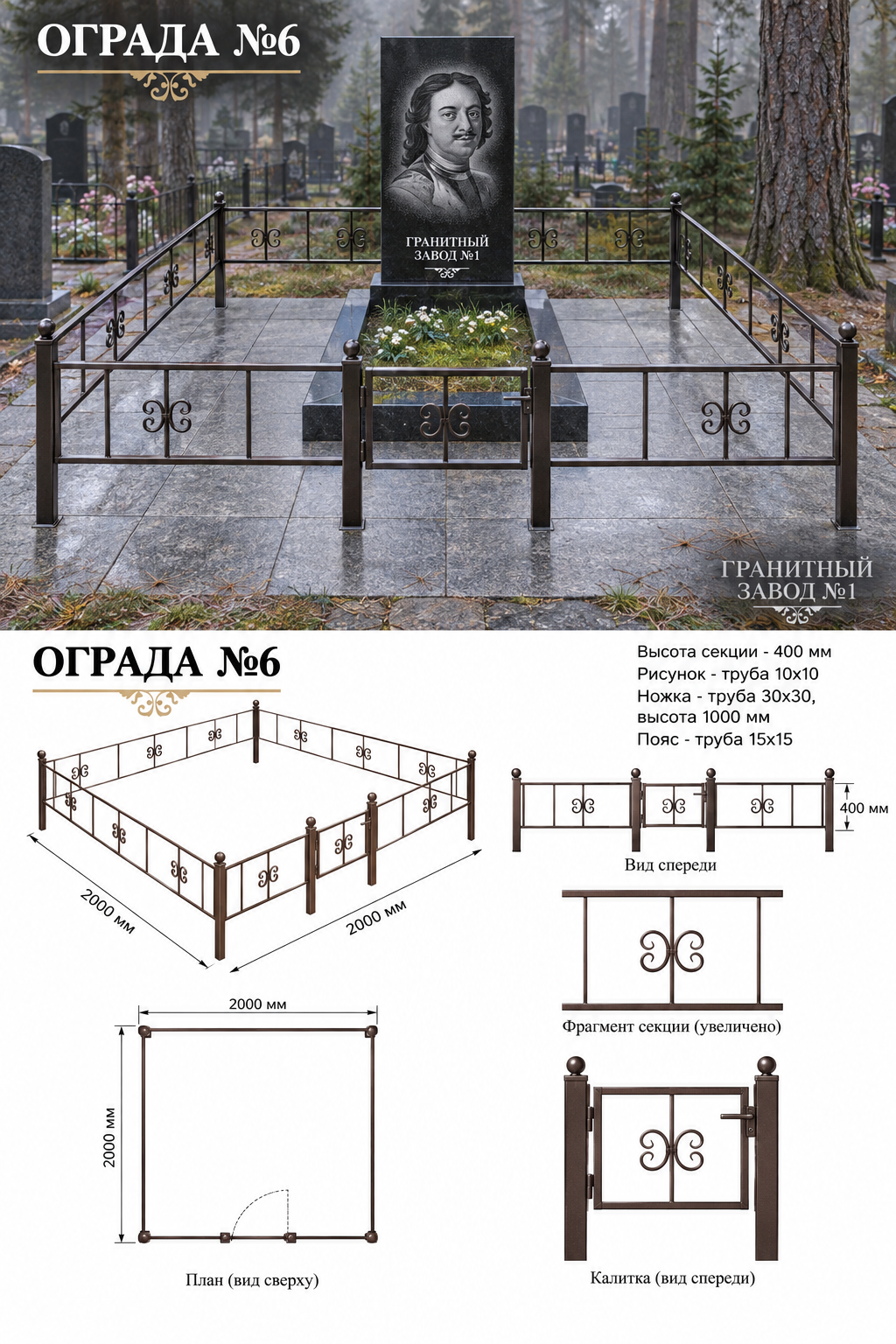 Ограда металлическая №6, 2×2 м