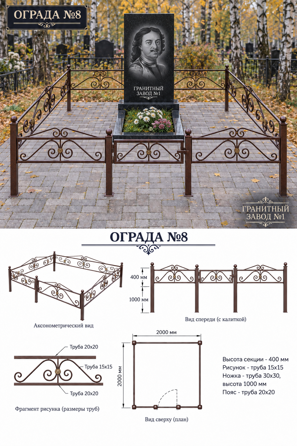 Ограда металлическая №8, 2×2 м