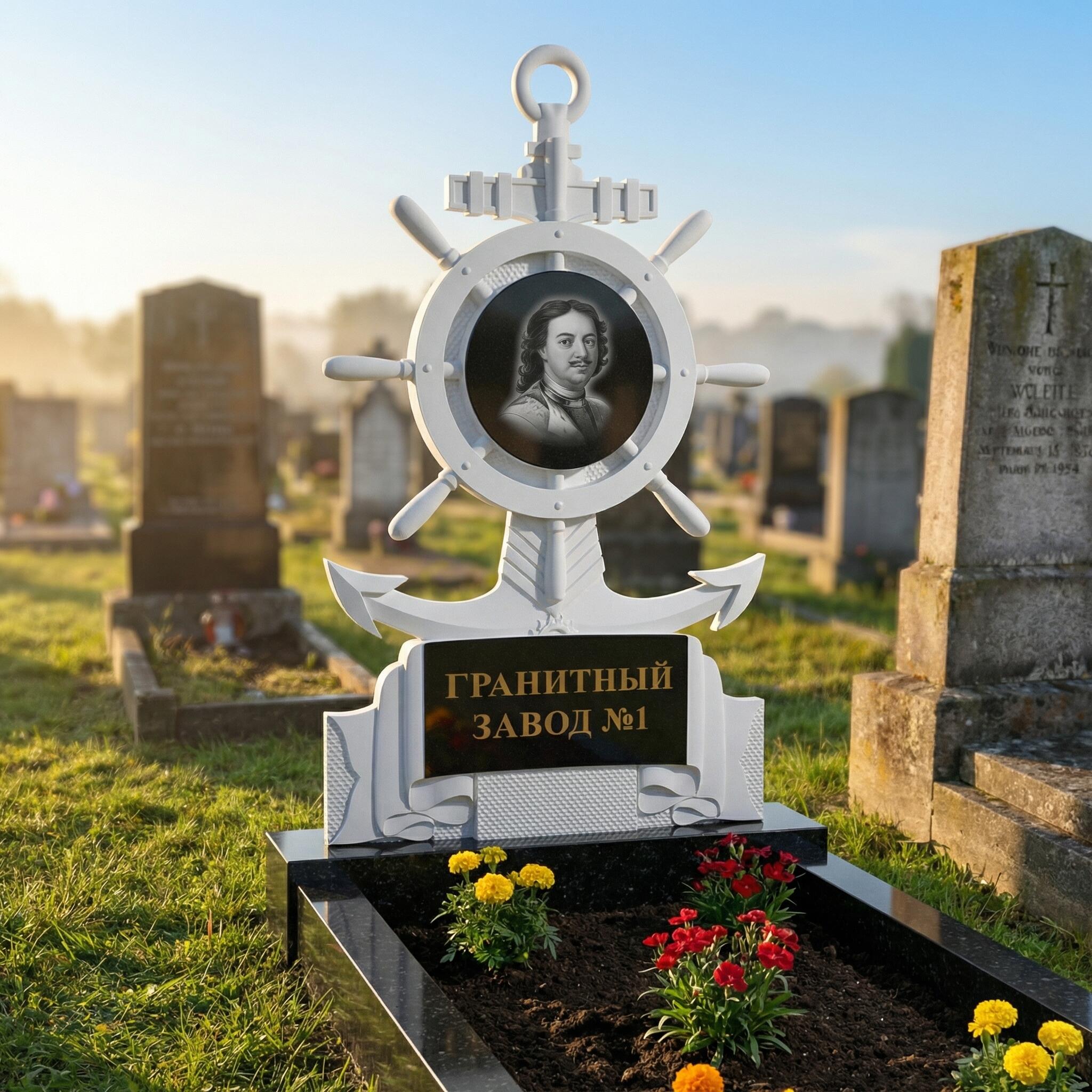 3068 Мемориальное надгробие якорь с штурвалом