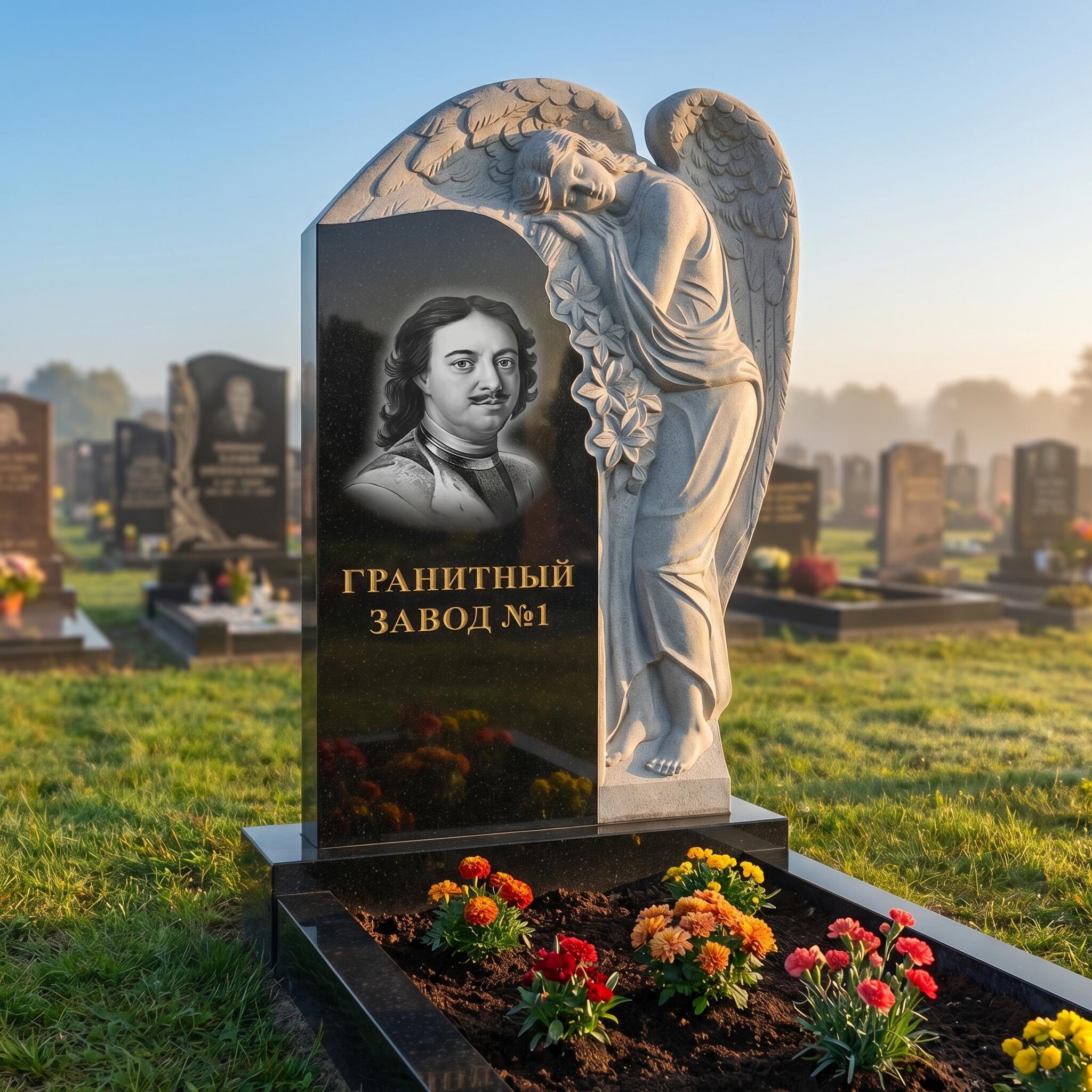 3086 Мемориальное надгробие ангел с цветами