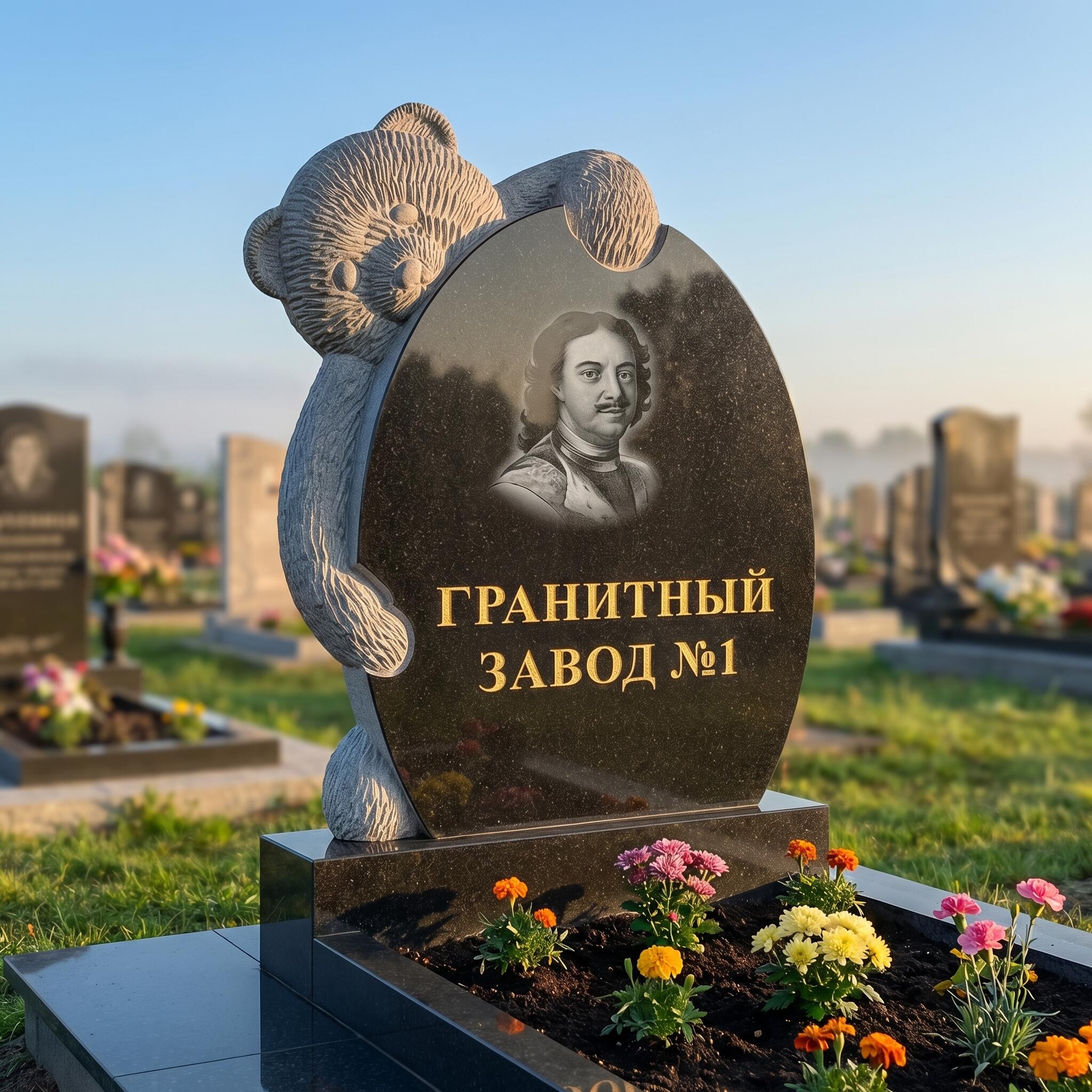 3115 Надгробие резное медвежонок с овалом