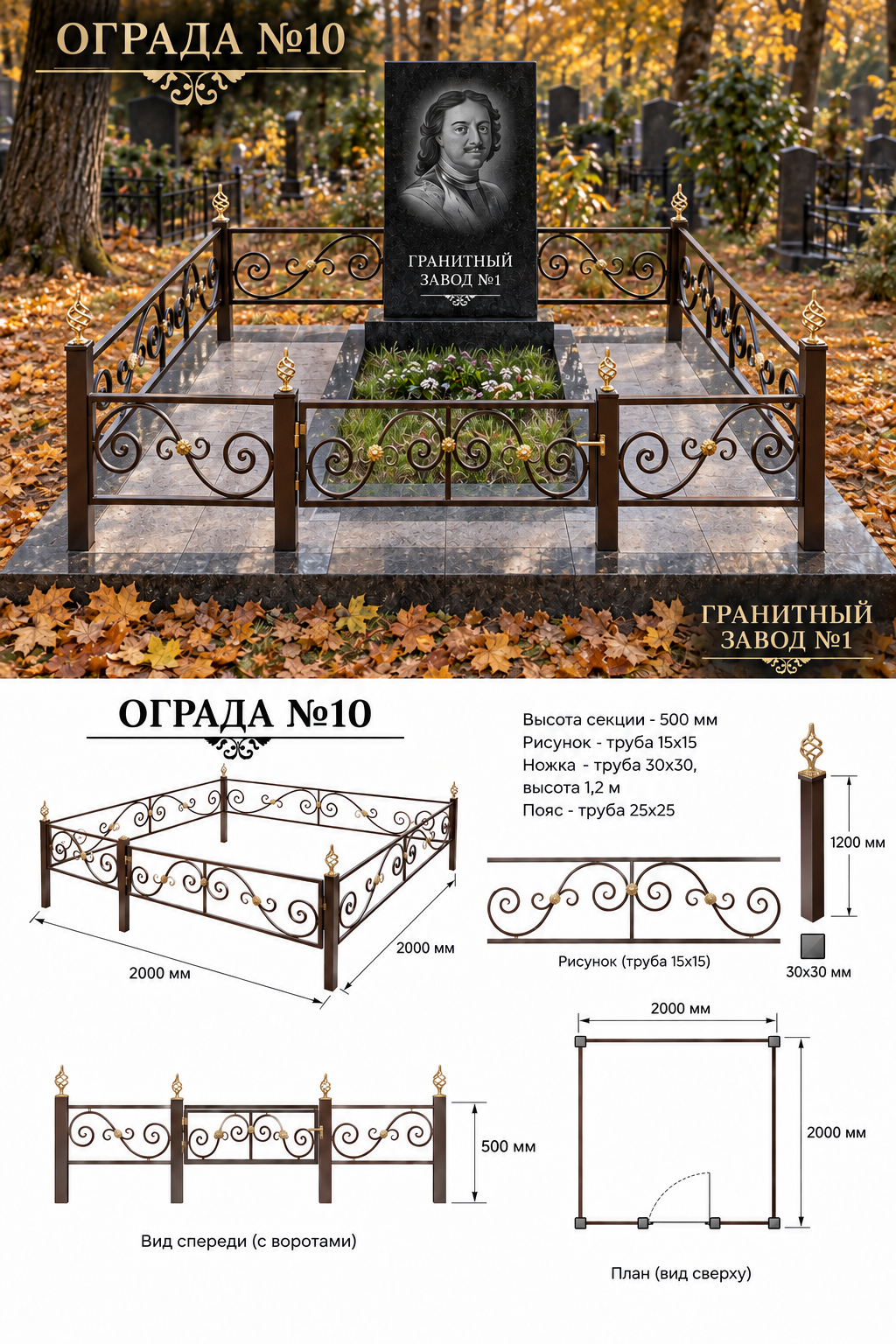 Ограда металлическая №10, 2&times;2 м