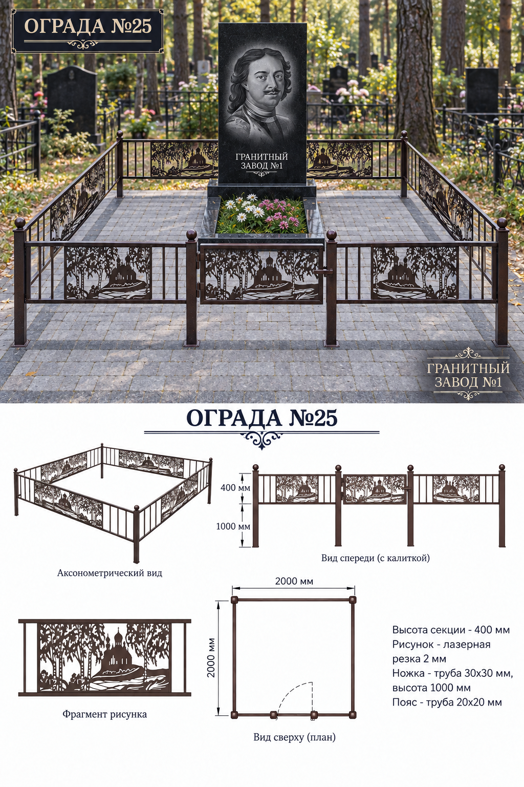 Ограда металлическая №25, 2&times;2 м