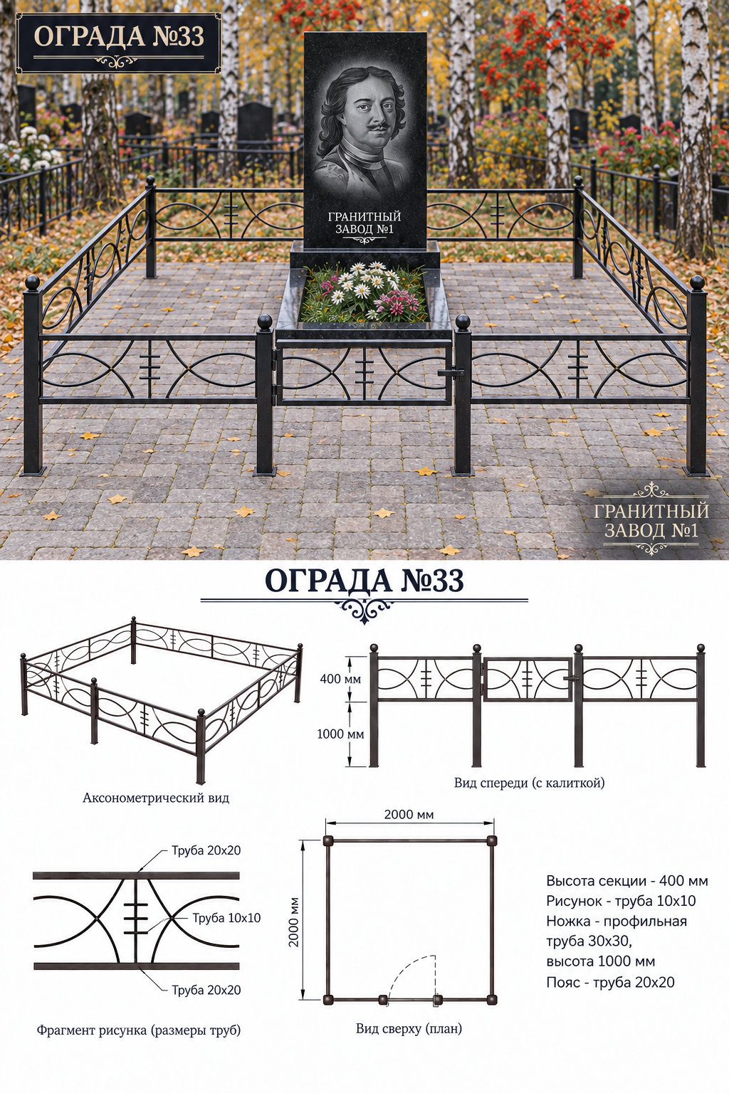 Ограда металлическая №33, 2&times;2 м