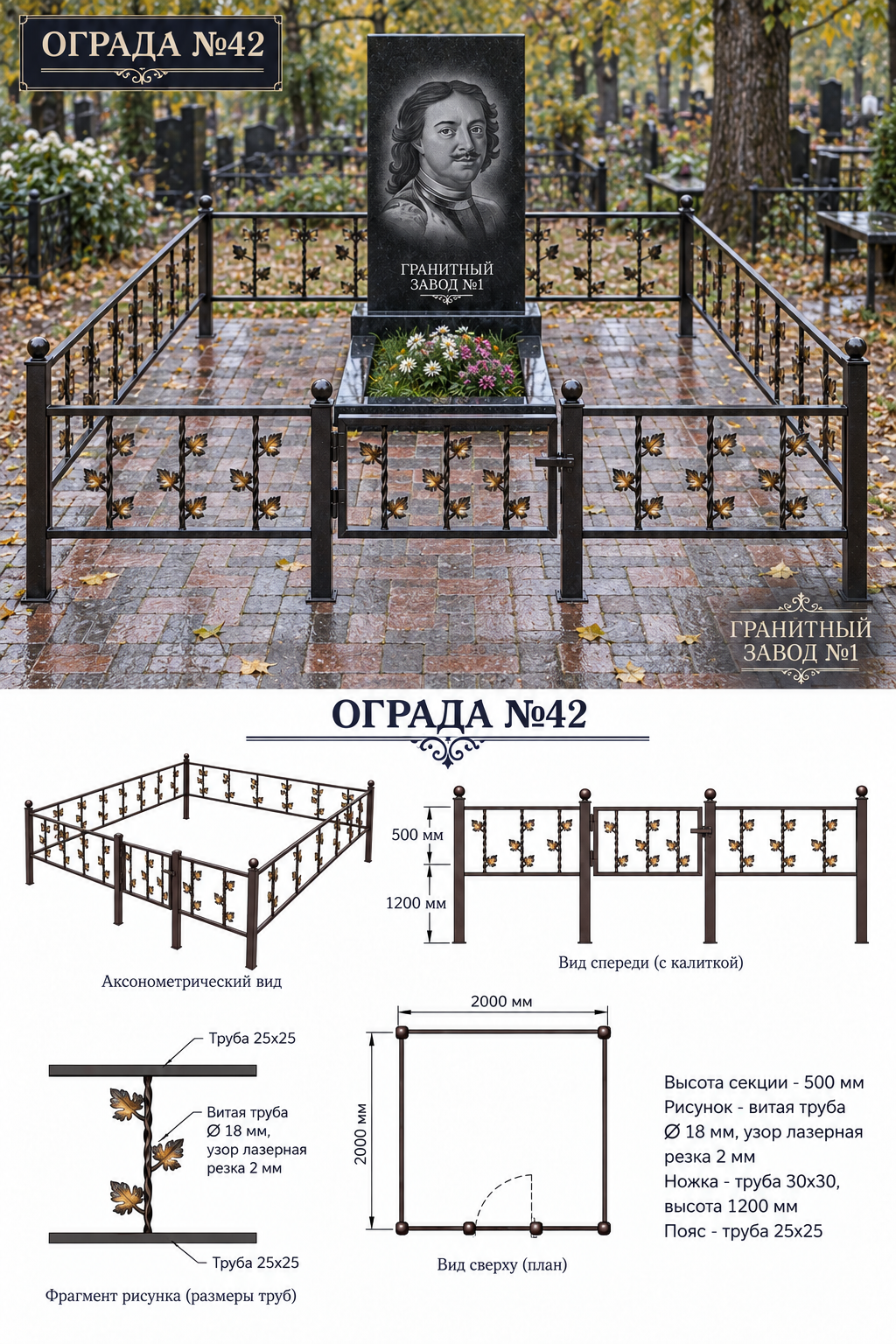 Ограда металлическая №42, 2&times;2 м