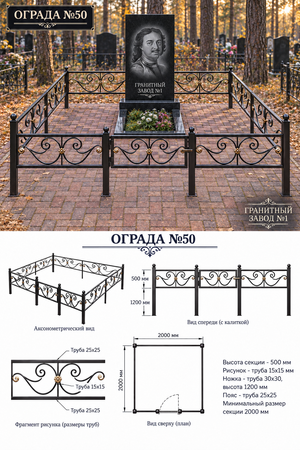 Ограда металлическая №50, 2&times;2 м