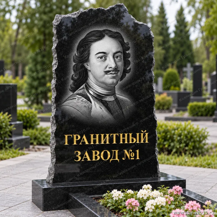 Памятник-скала, лицевая сторона: портрет и надпись — новая коллекция Гранитного завода №1