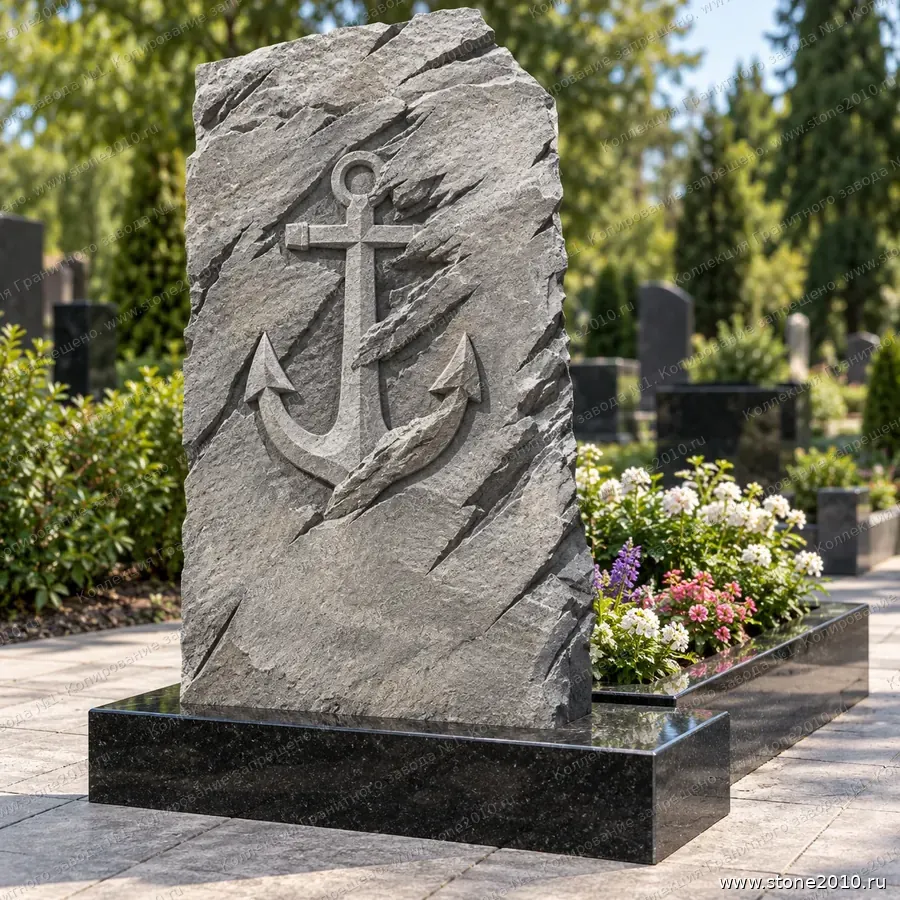Памятник моряку ВМФ на могилу — памятник-скала с барельефом «Якорь», новая коллекция Гранитного завода №1