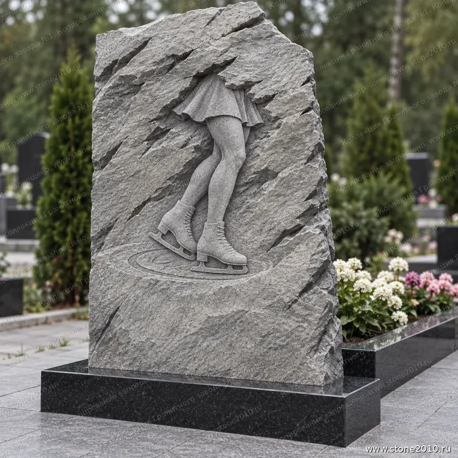 Памятник фигуристке на могилу — памятник-скала с барельефом «Фигуристка», новая коллекция Гранитного завода №1