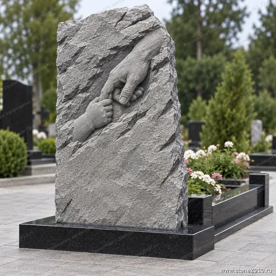Памятник супругам на могилу — памятник-скала с барельефом «Рукопожатие», новая коллекция Гранитного завода №1