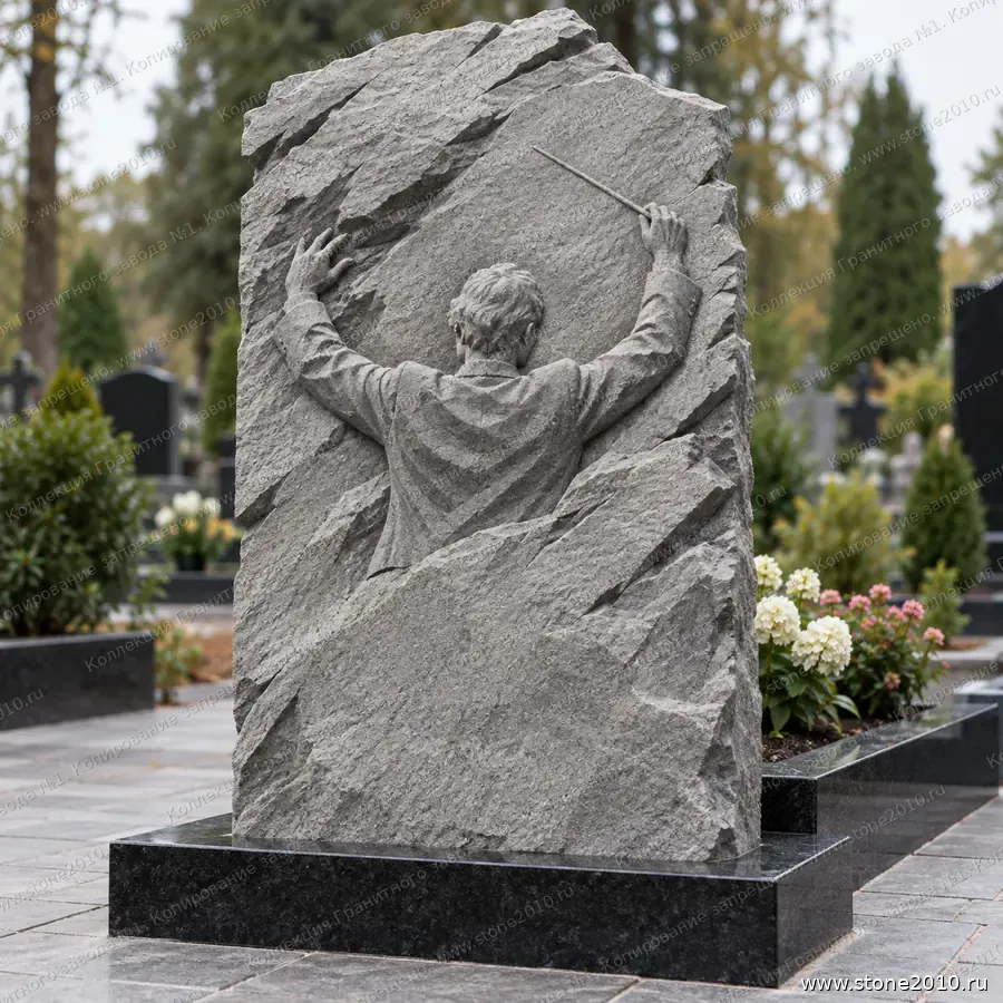 Памятник дирижёру на могилу — памятник-скала с барельефом «Дирижёр», новая коллекция Гранитного завода №1