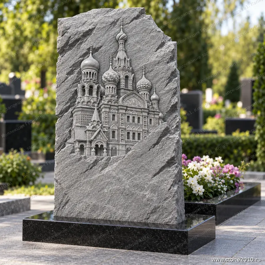 Православный памятник со Спасом на Крови на могилу — памятник-скала с барельефом «Спас на Крови», новая коллекция Гранитного завода №1