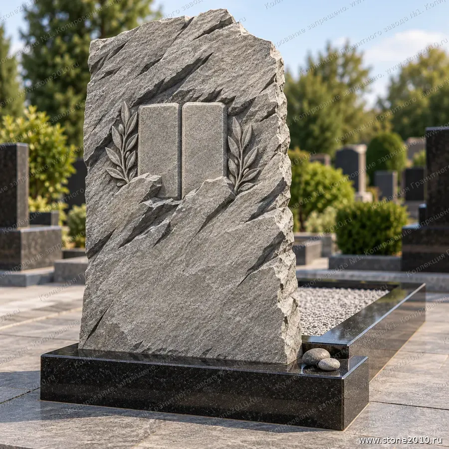 Еврейский памятник со скрижалями на могилу — памятник-скала с барельефом «Скрижали с ветвями», новая коллекция Гранитного завода №1